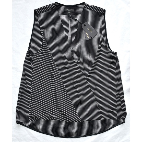 RAG & BONE NWT VICTOR SLEEVELESS 100% SILK BLACK WHITE STRIP BLOUSE. SIZE M - Picture 12 of 14